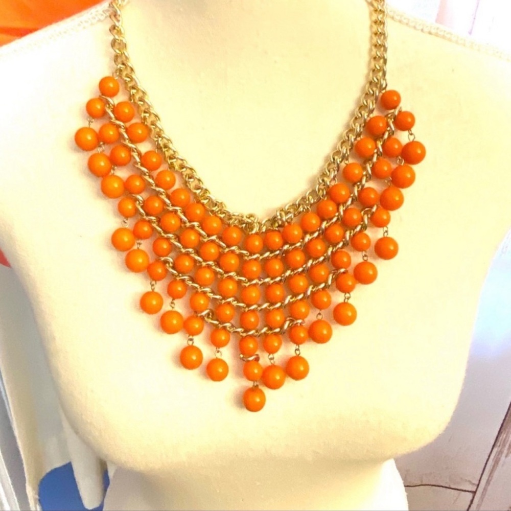 Lucia Vintage Style Orange Beaded Bib Statement Necklace 20β - Picture 2 of 7
